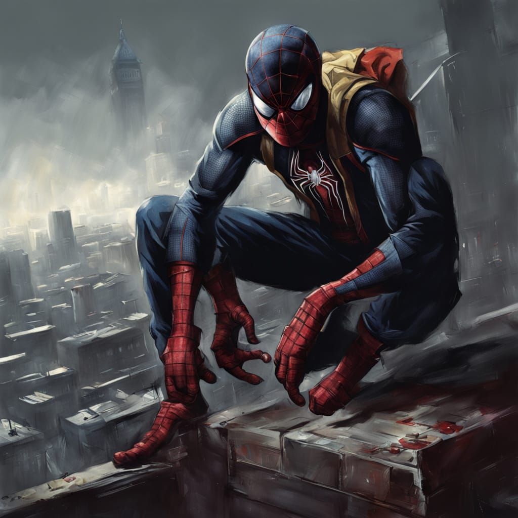 Peter Parker in a Sinister Greg Rutkowski-Inspired Artwork