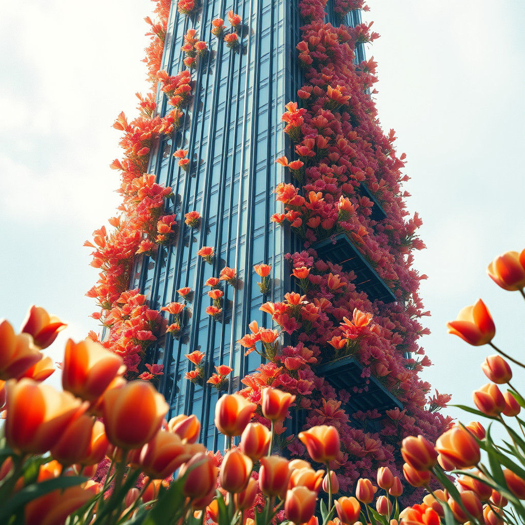 Floral Skyscraper: Detailed Matte Painting in Watercolor