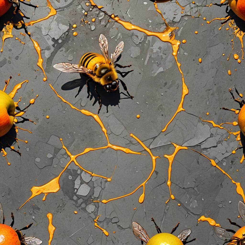 Bee on Apple: Hyper-Realistic Macro Fauvist Photo