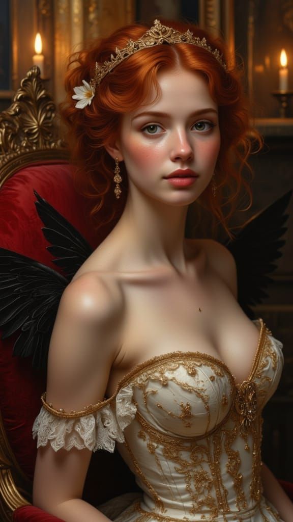 Angel in Castle Oil Painting with Red Hair