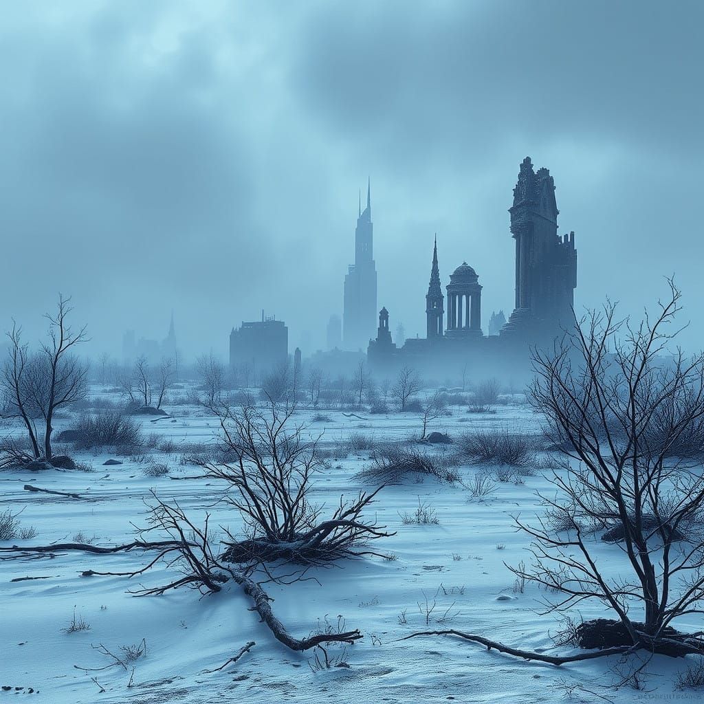 Post-Apocalyptic Wasteland in Snowy Ruins