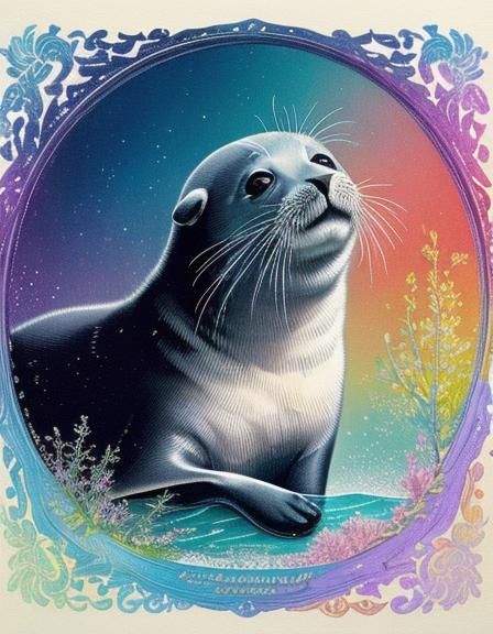 Majestic Seal in Impressionistic Risograph Style