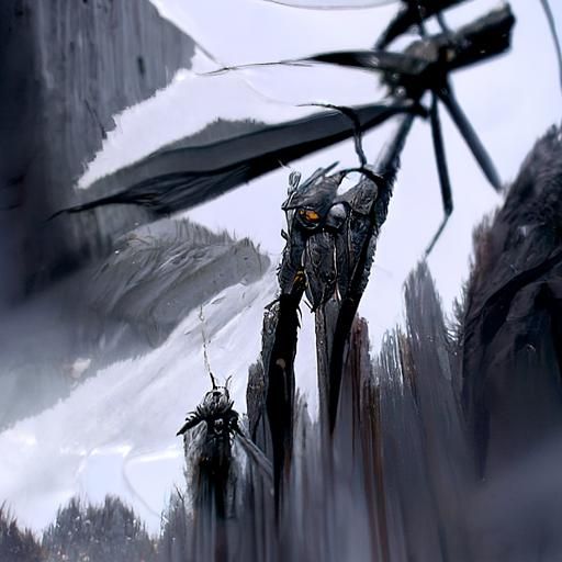 Sinister Mechanical Insect on Silver Cliffs