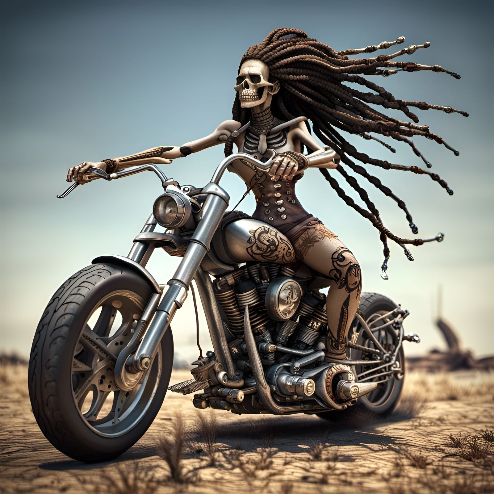 Skeletal Motorcycle Rider in High Definition