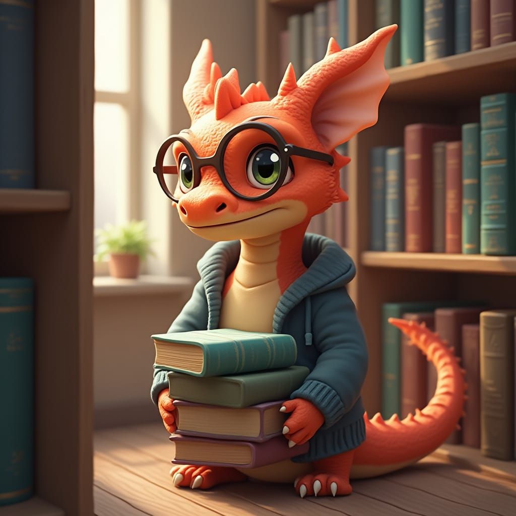 Dragon Librarian Returns Books, 3D Anime Art