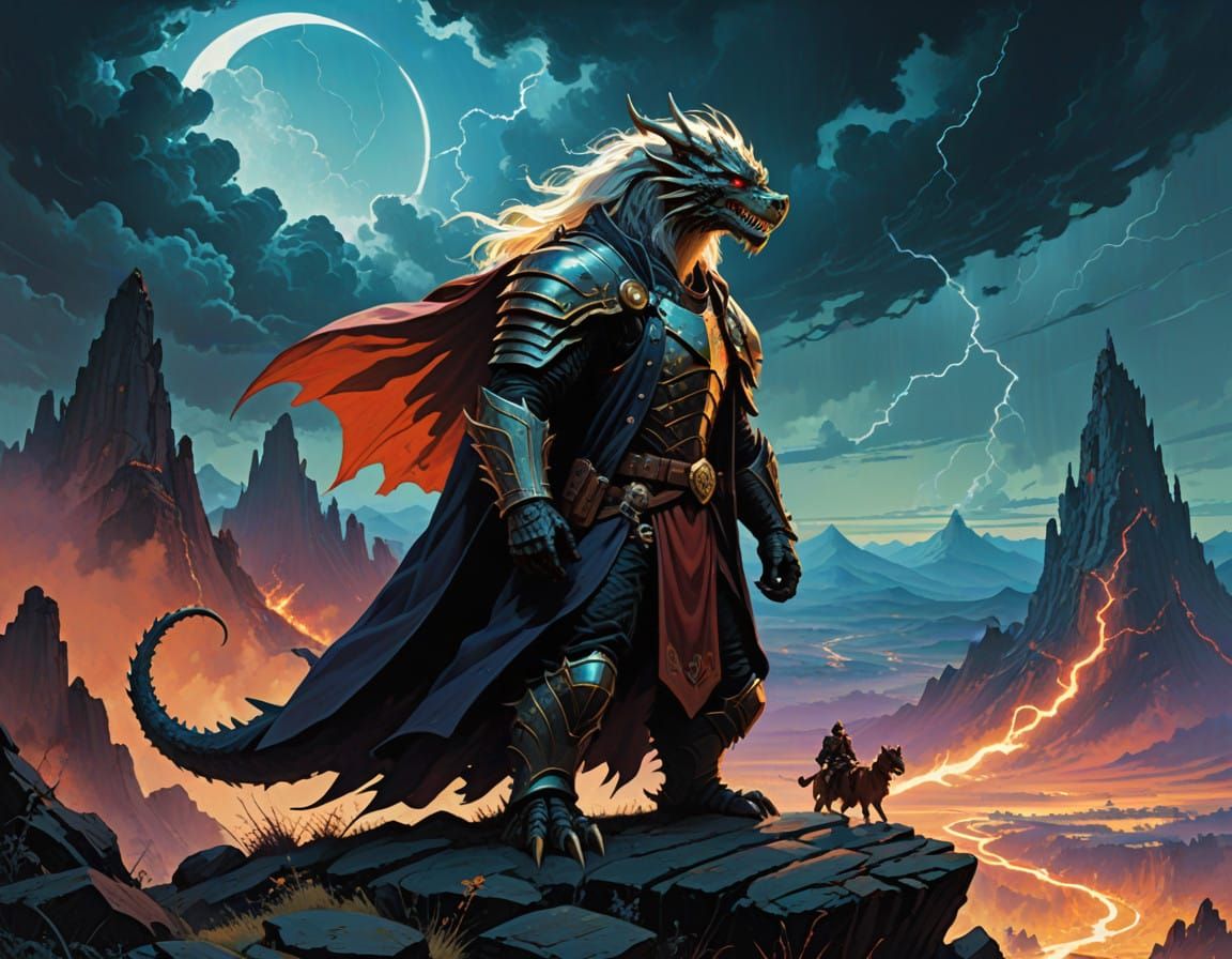 Majestic Wizard Engages Fierce Dragon in Epic Fantasy Battle