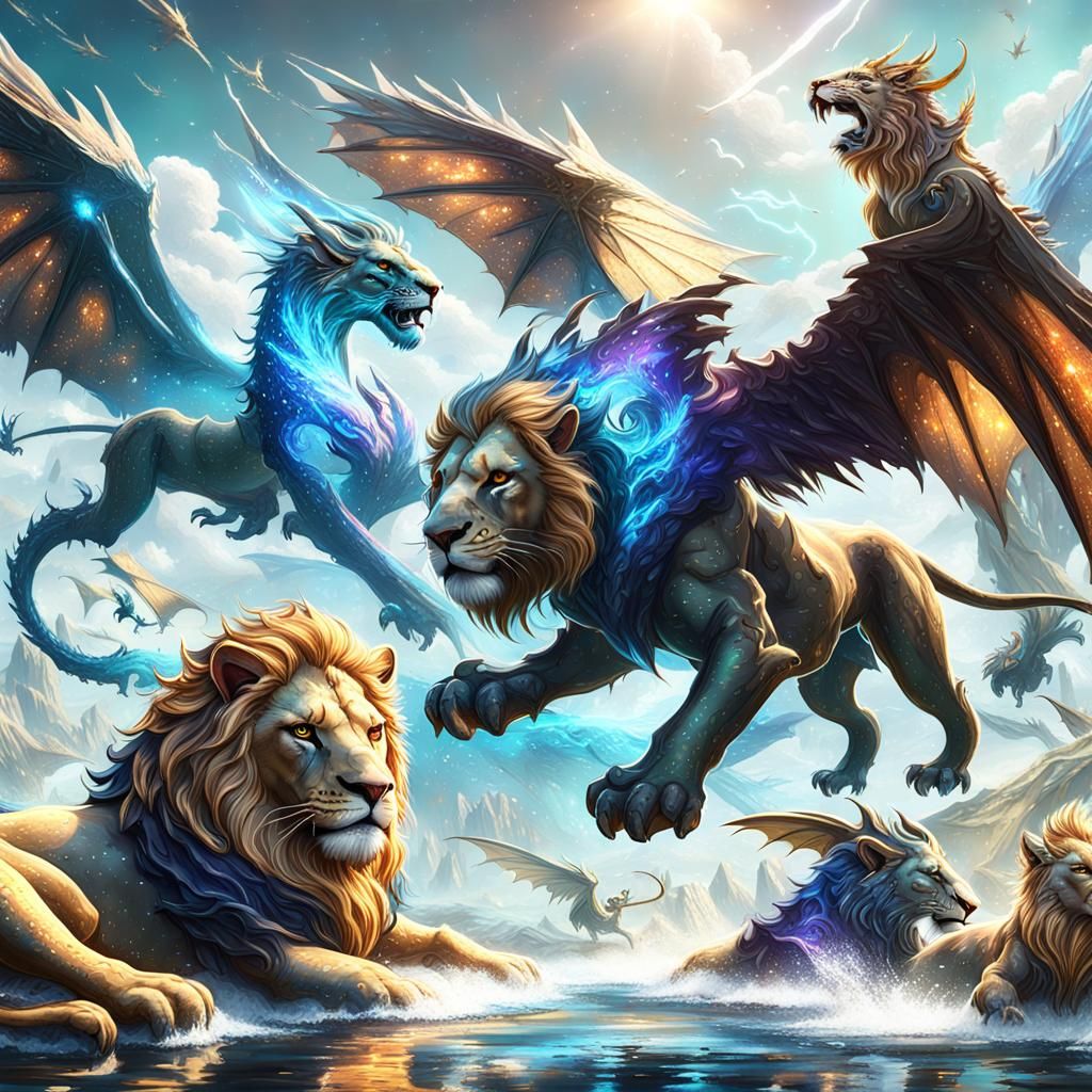 Winged Galaxy Lions and Dragon Riders