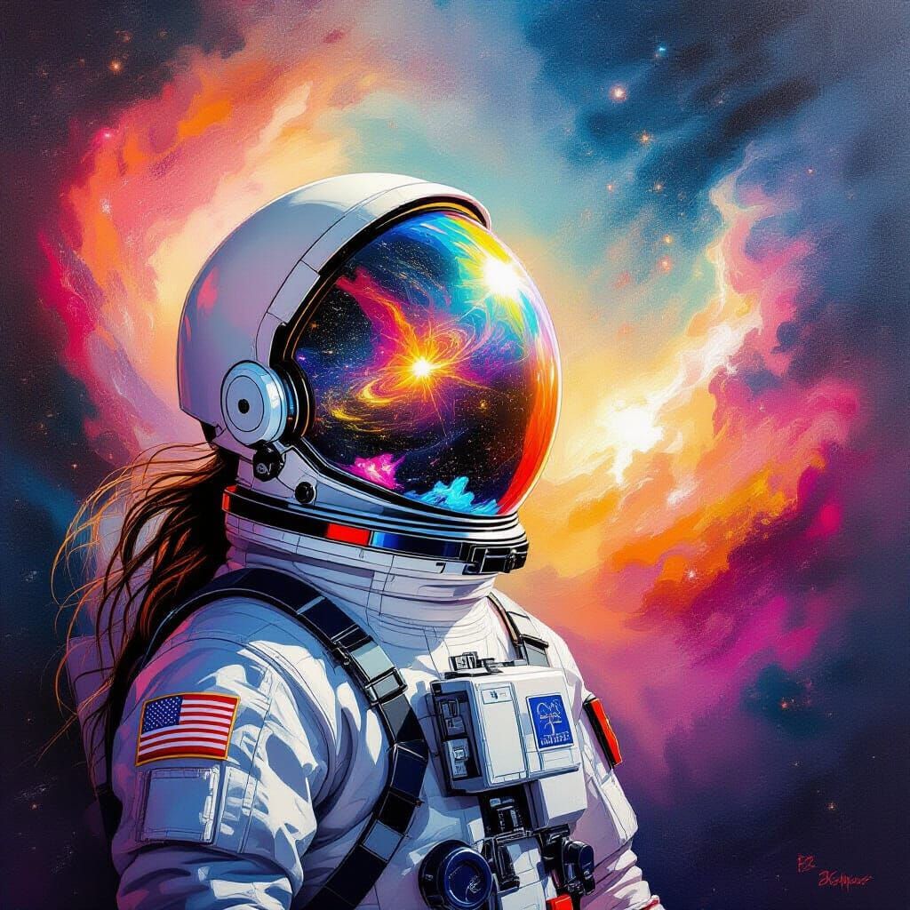 Astronaut Dreamscape: Cosmic Reflection in Oil