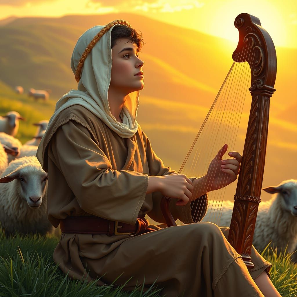 Hasidic Shepherd Boy in Reverent Harmony with Nature