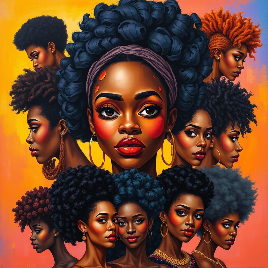 Diverse Afro-American Woman Celebrates Hair Beauty in Vibran...