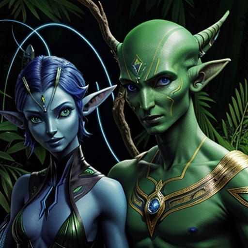 Alien Archers in a Dazzling Jungle Landscape