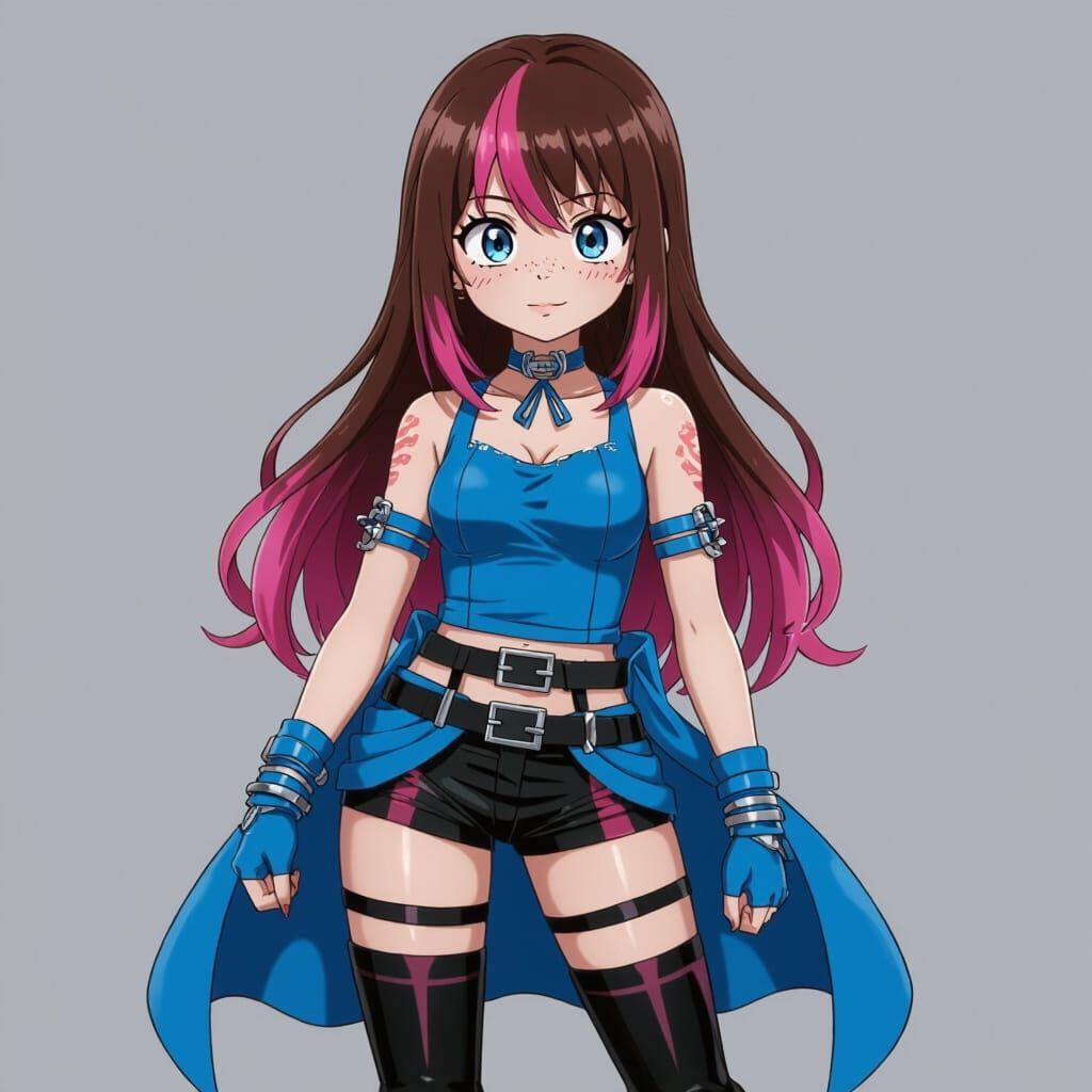 Teenage Girl in Anime Style with Blue Outfit