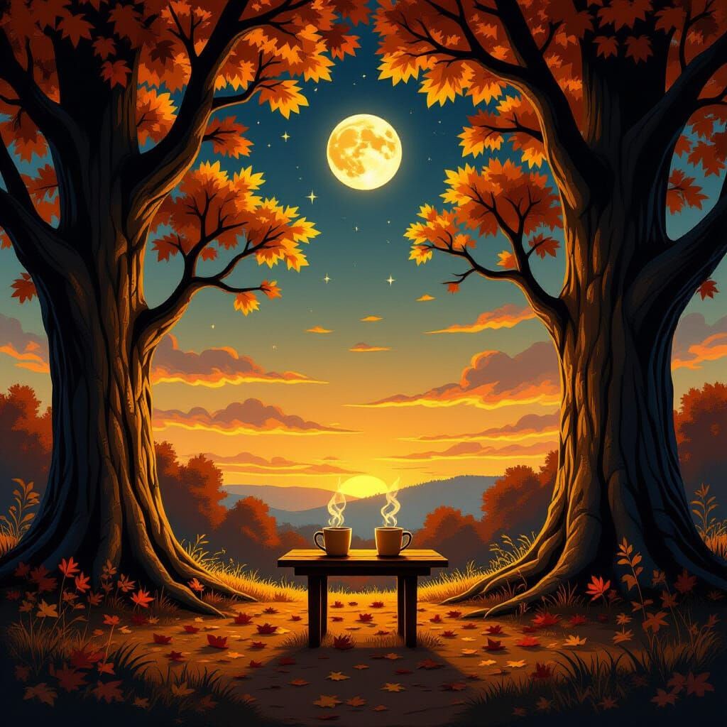 Golden Forest Dusk: Ancient Oaks in Magical Light