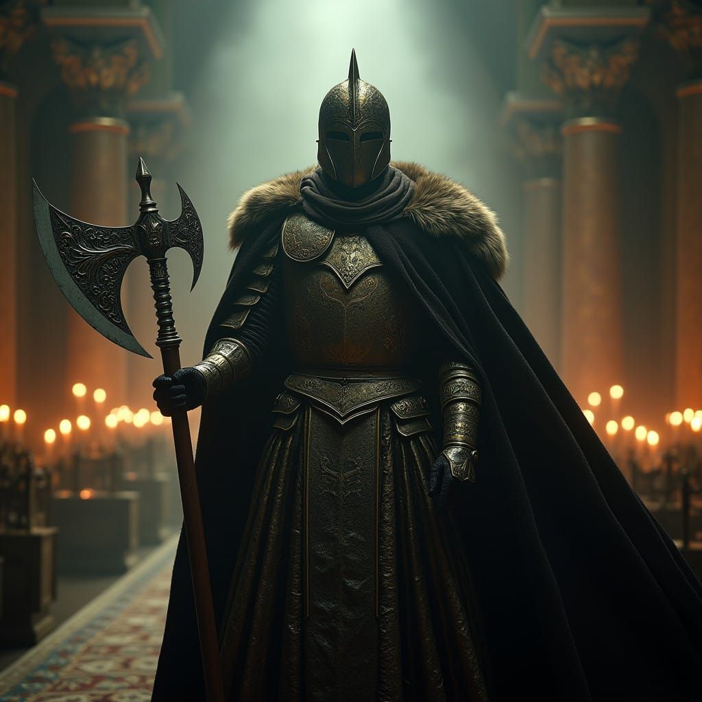 Majestic Varangian Warrior in Haunting Byzantine Throne Room