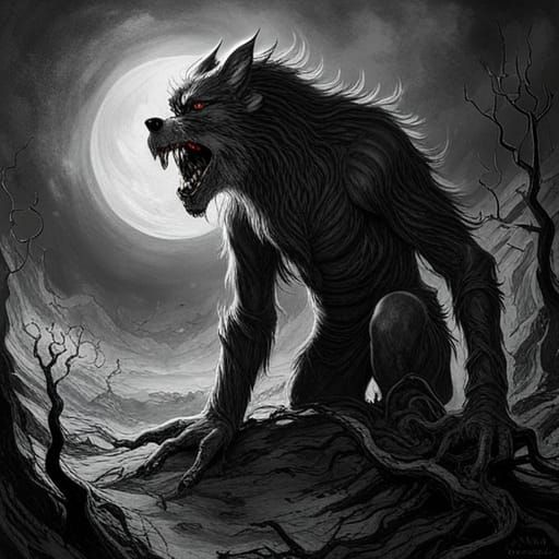 High Gothic Horror Werewolf in Dark Forest