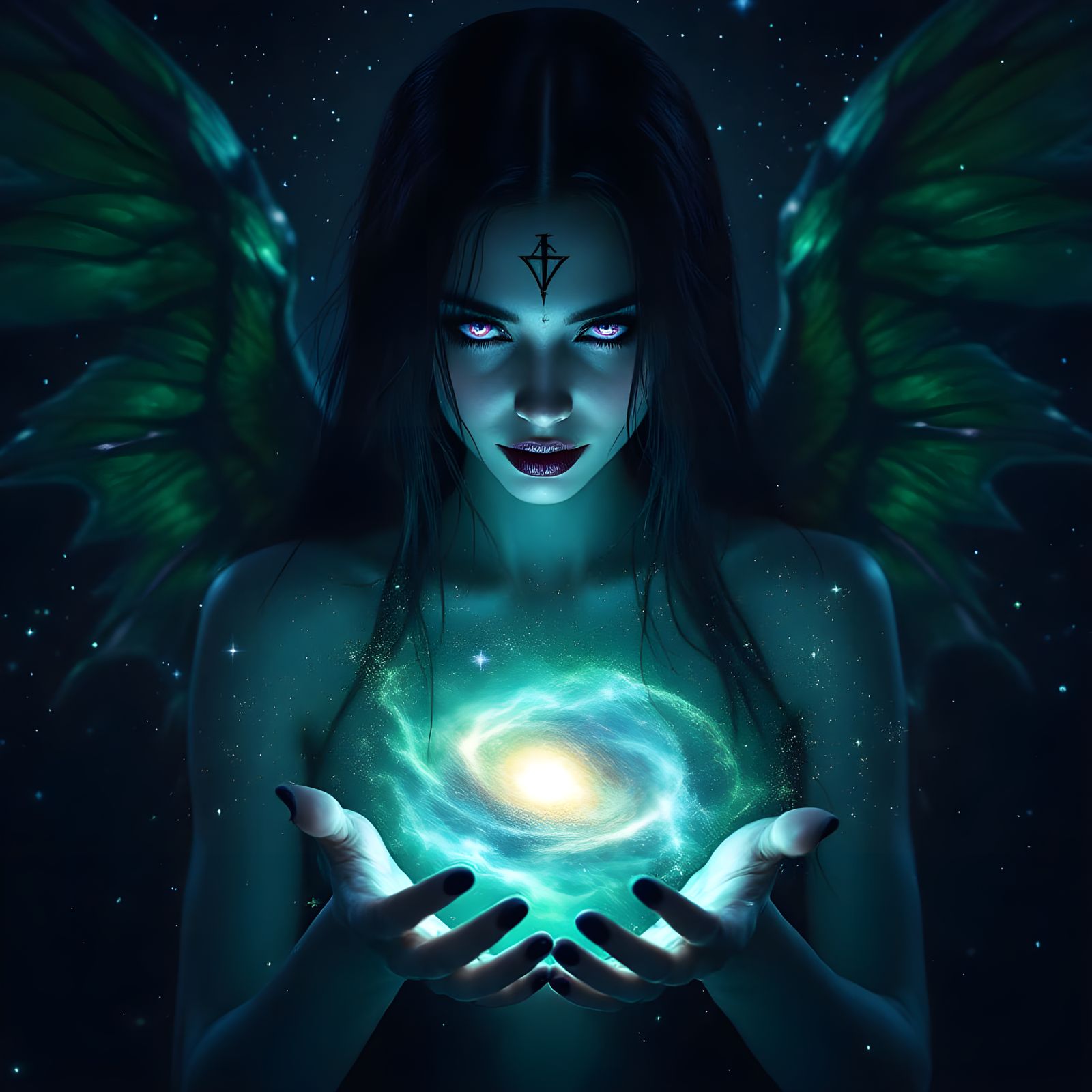 Enigmatic Goddess of the Galaxy in Cyberpunk Style