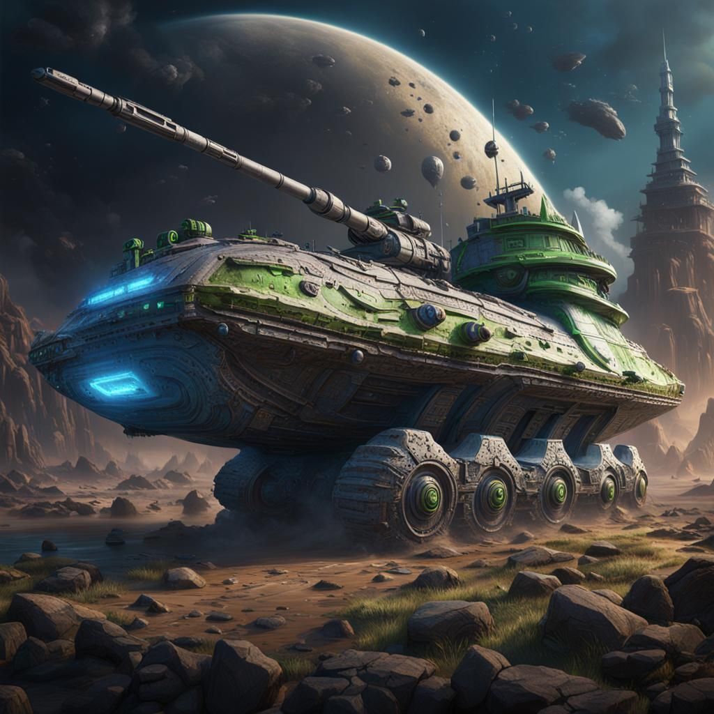 Sleek Spaceship with Weapons as Matte Painting