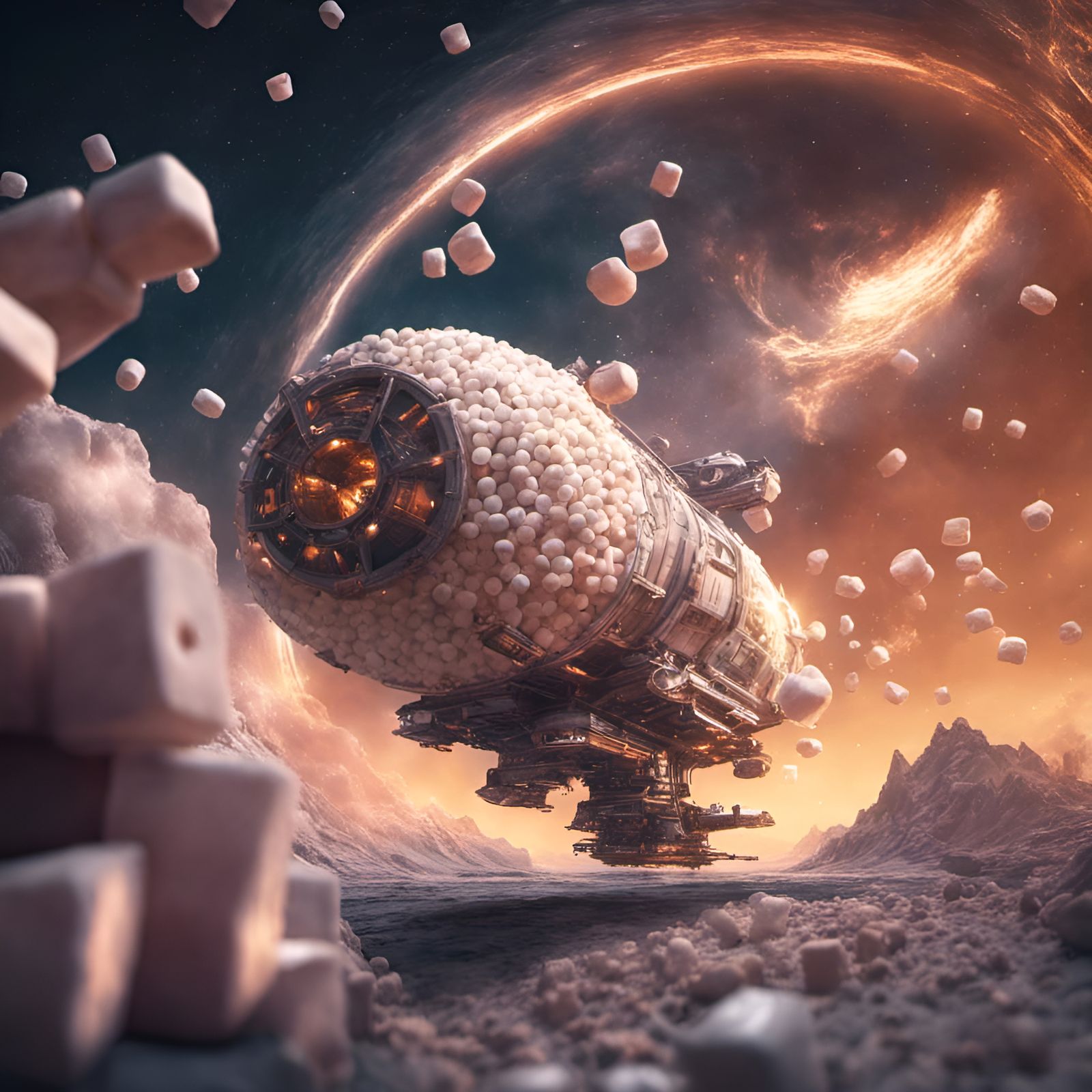 Marshmallow Starship Toasts Orbiting a Star in Detailed Pain...