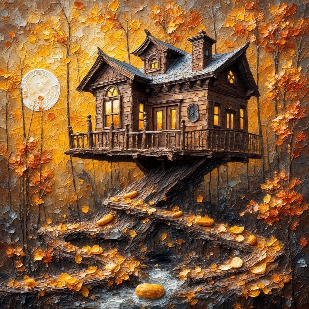 Chocolate Peanut Buttercup Treehouse Oil Painting