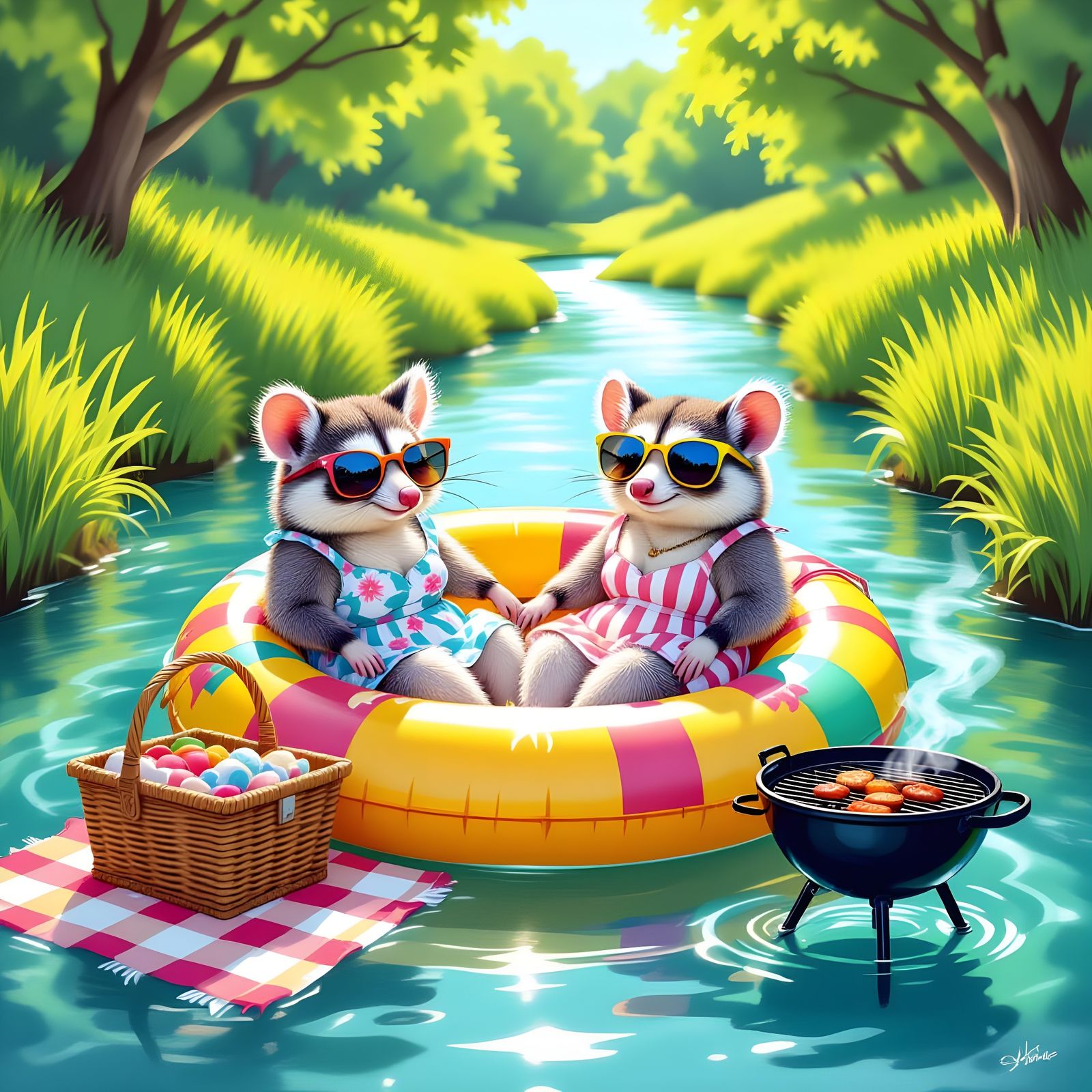 Furry Possums on Lazy River Raft Adventure