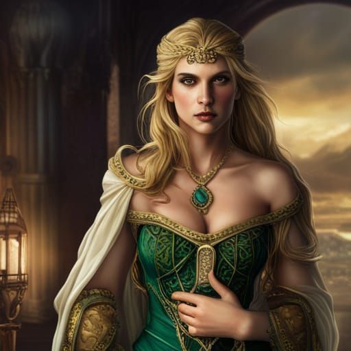 Amazon Sorceress in Fantasy Ephesus: Detailed Matte Painting