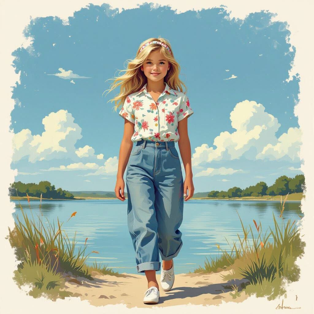 Blonde Girl Portrait in Holographic Digital Art Style
