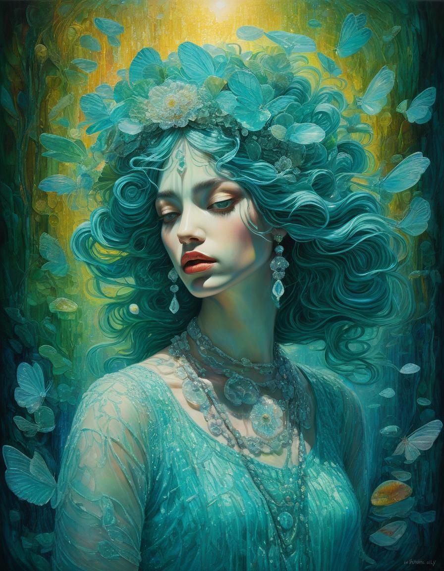 Ethereal Woman in Sunlit Aquamarine Fauvism Style