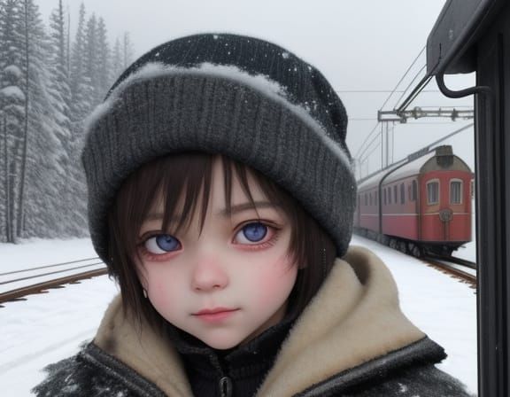 Creepy Child by Vintage Train in Vibrant Winter Scene