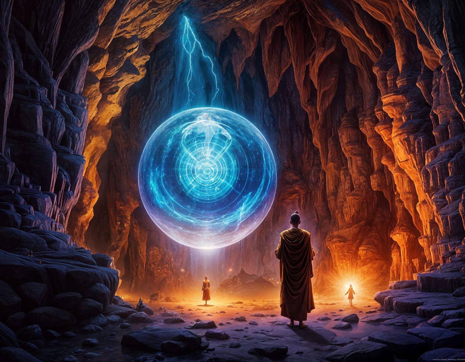 Thai Monk and Magical Fairy in Luminous Orb