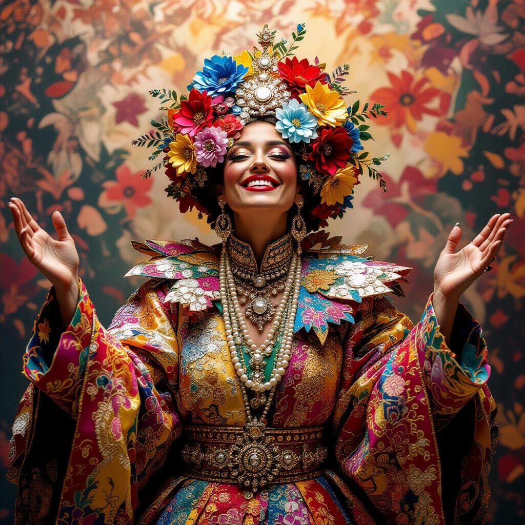 Technicolor Figure in Surreal, Realistic Style