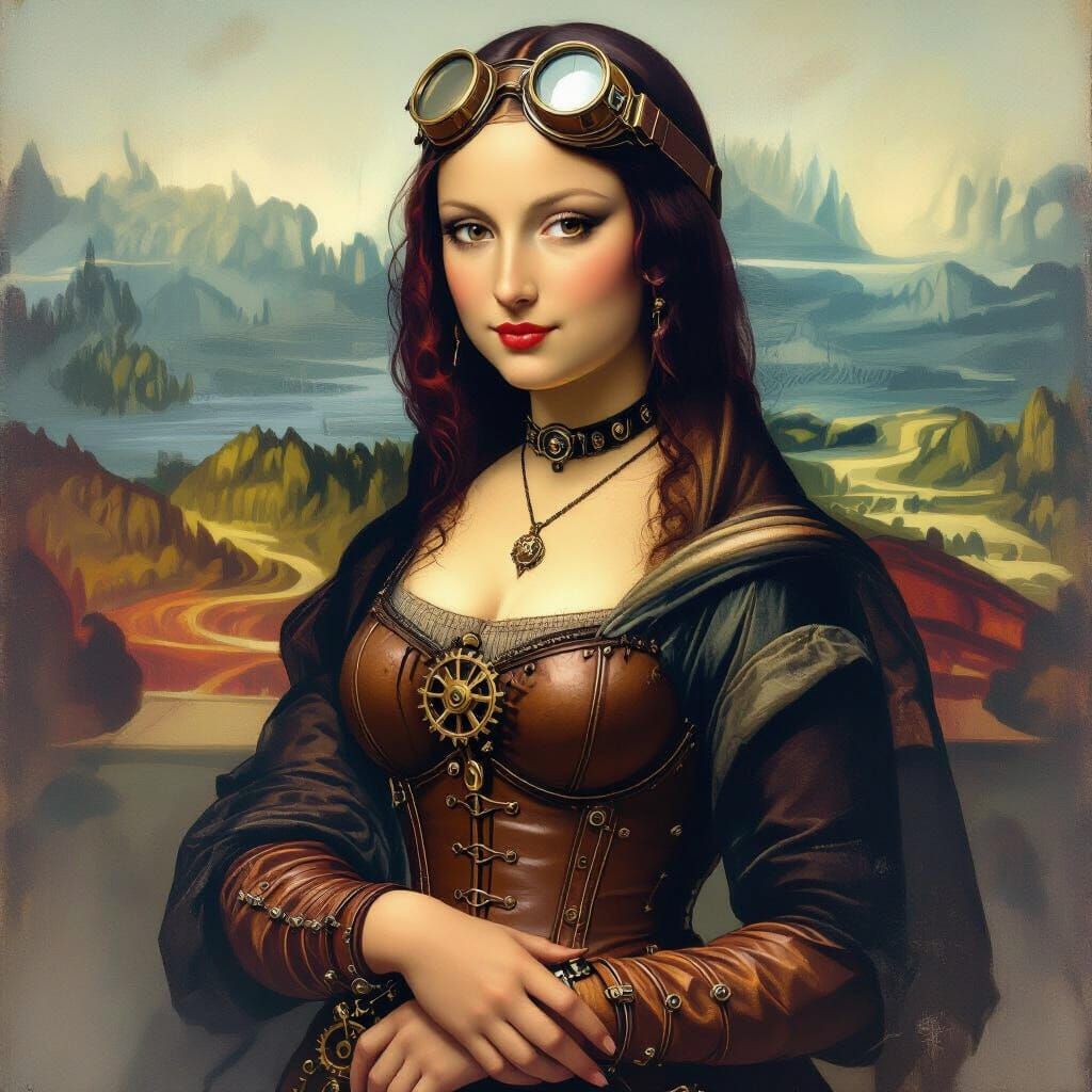 Steampunk Mona Lisa Impressionistic Oil Painting