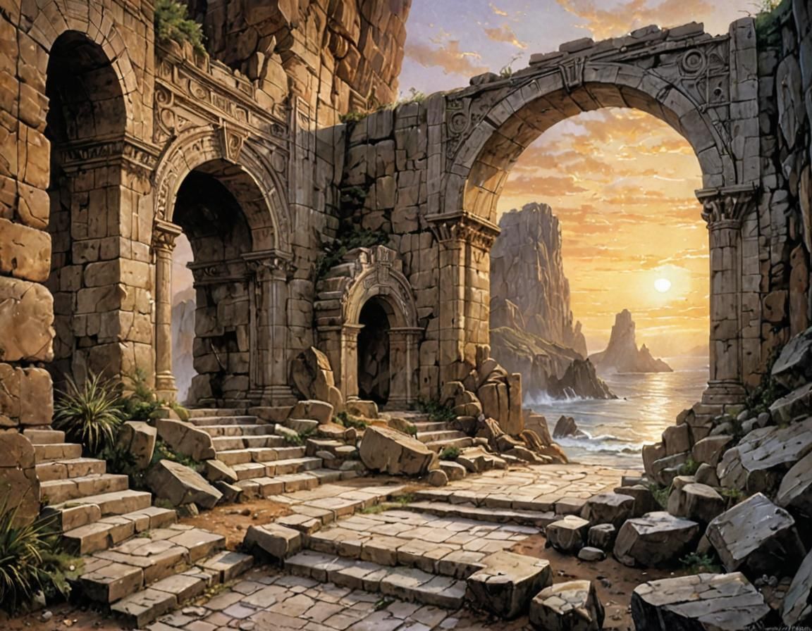 Mystical Landscape with Archway: Fantasy Illustration