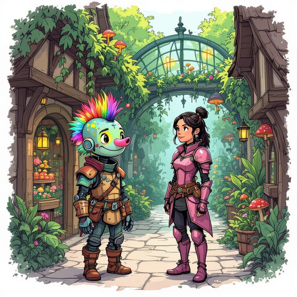 Botanist and Warrior in Fantasy Town