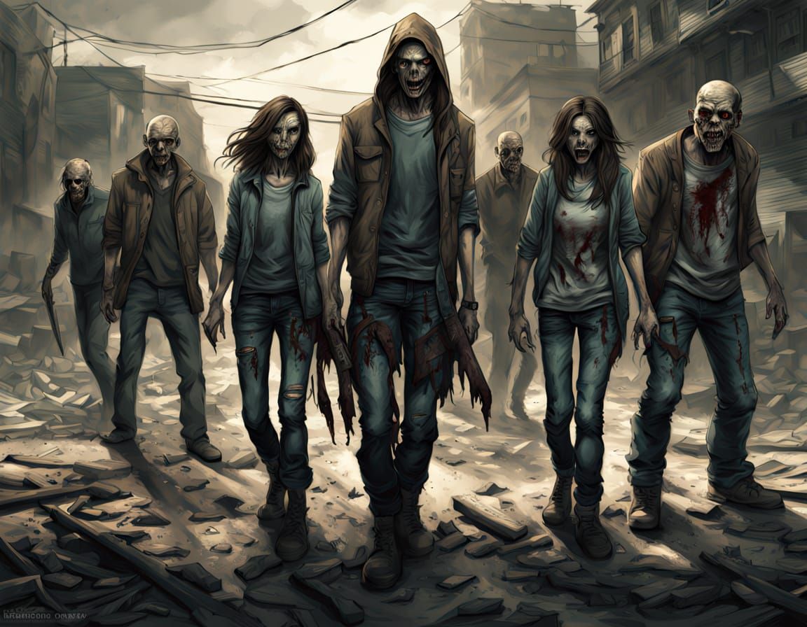 Hyperrealistic Zombie Horde in Destroyed City
