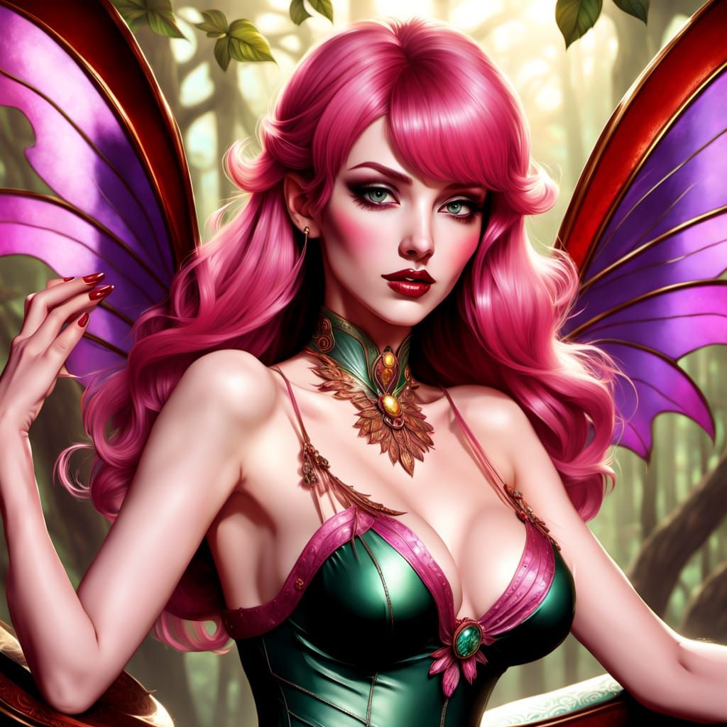 Fae Enchantress Pin-Up Art Nouveau Illustration