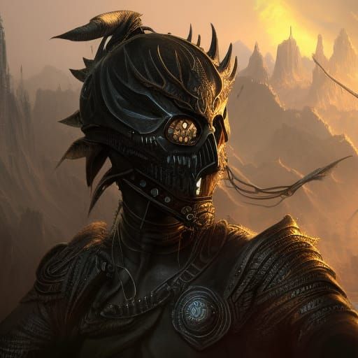 Detailed Black Mask in a Fantastical Artscape