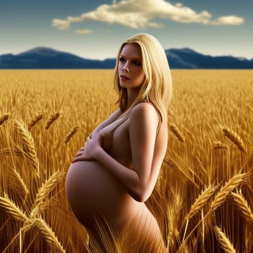 Pregnant Woman in Wheat Field: Digital Matte Painting