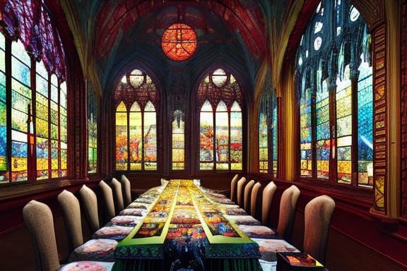 Banquet Hall with Stained Glass Windows