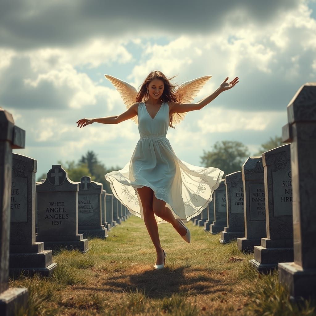 Woman Dancing Gracefully in Cemetery