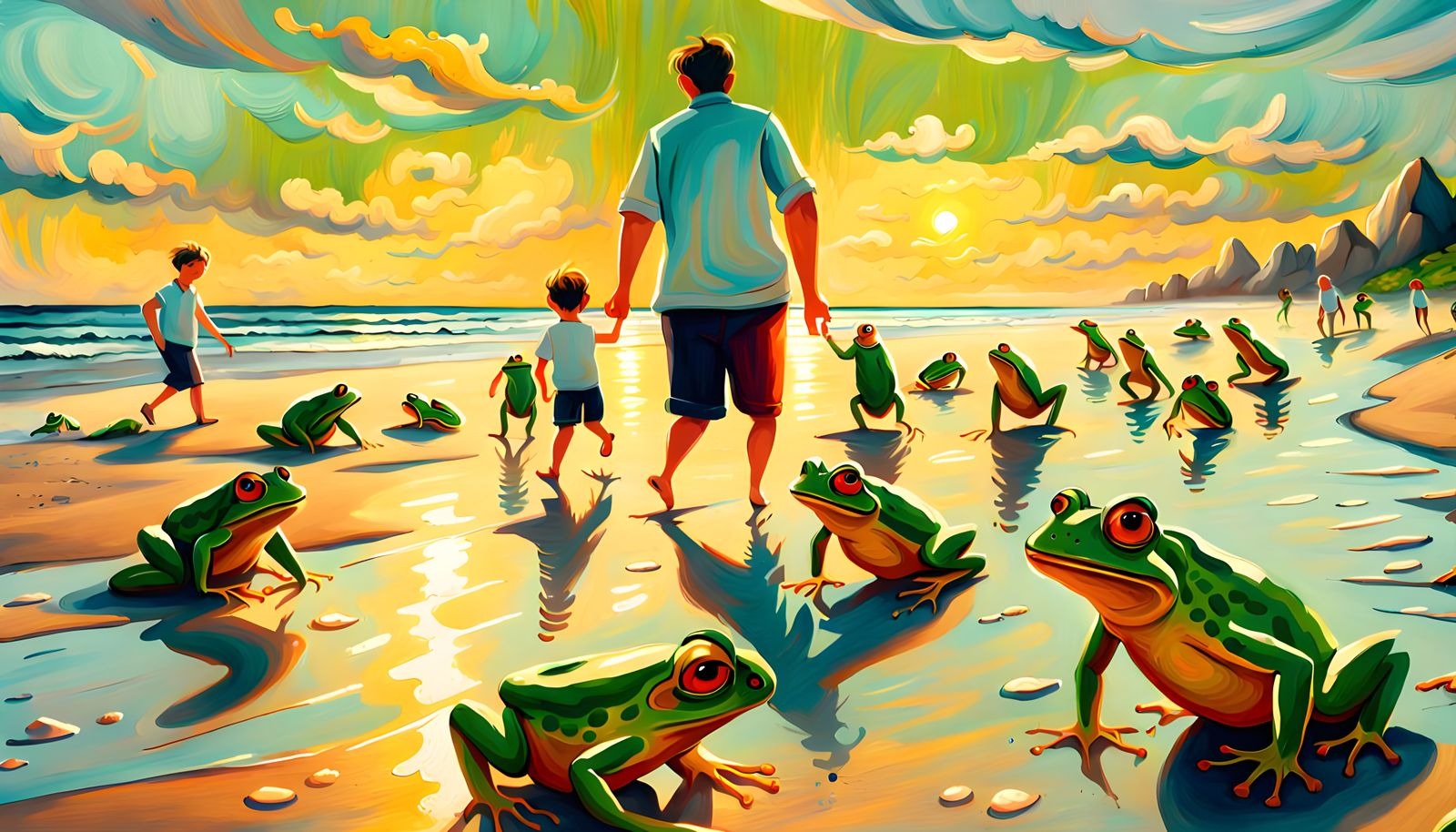 Humorous Beach Walk with Frogs