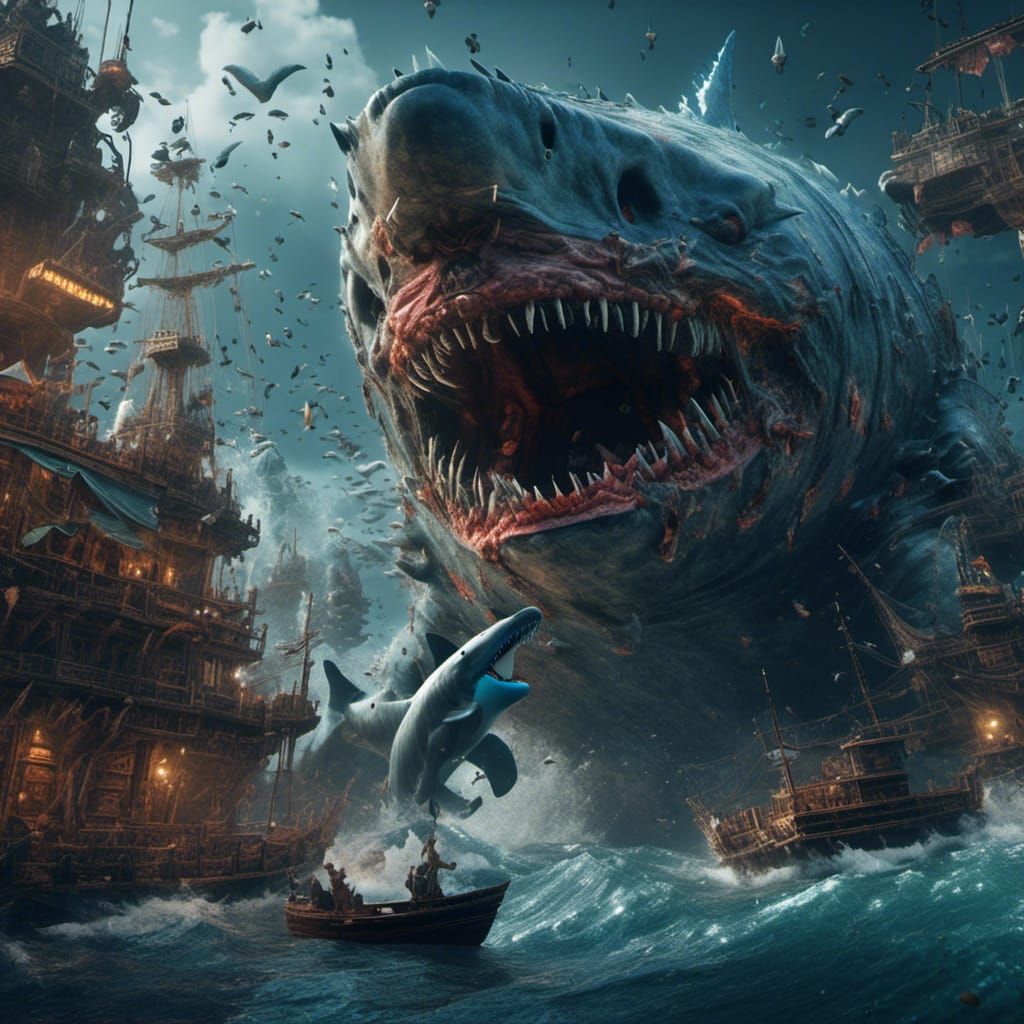 Enraged Megalodon in Hyperreal Detailed Painting