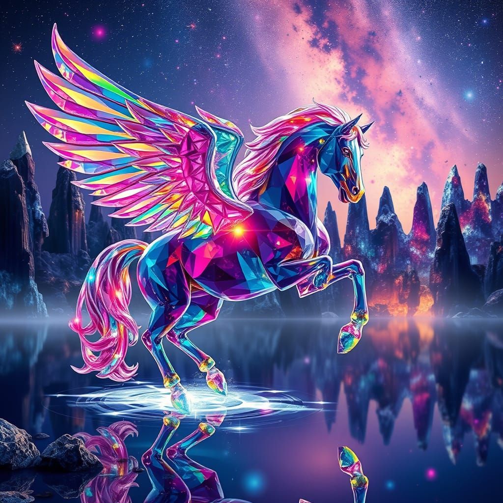 Crystal Winged Horse in a Crystalline Realm