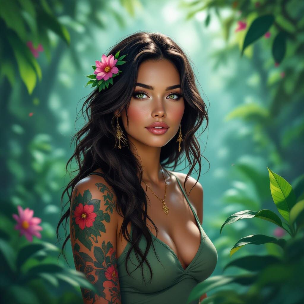 Ethereal Tattooed Woman: A Study in Spiritual Growth