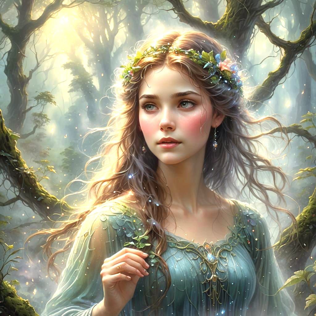 Ethereal Eternal Being in a Misty Landscape