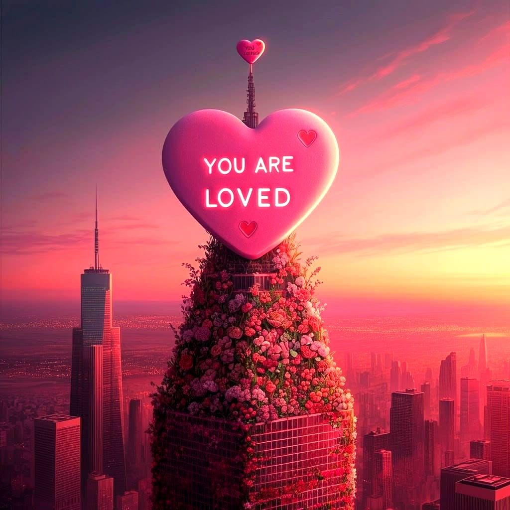 Romantic Cityscape with Pastel Heart