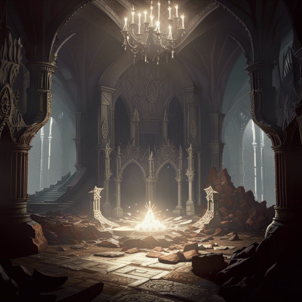 Abandoned Castle Throne Room in Dark Fantasy Art Style