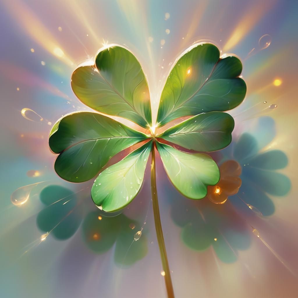 A lucky four-leaf clover glowing with a mystical aura with a...