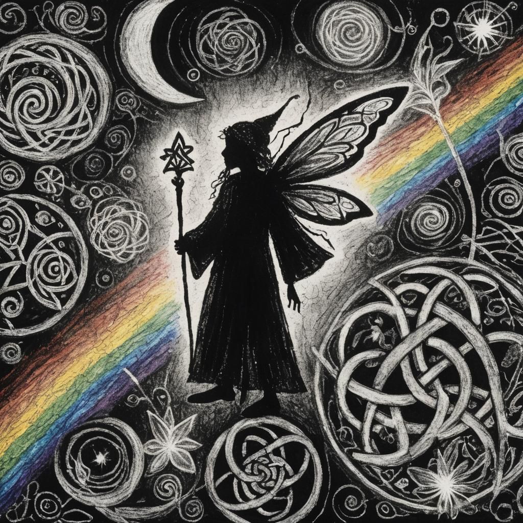 Surreal Celtic Fairy Silhouette in Child's Drawing Style