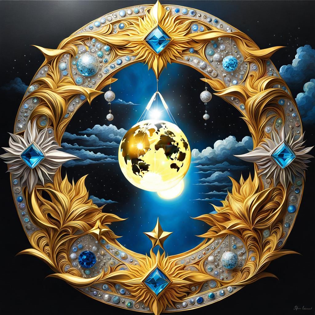 Surreal Creation of Crystal, Moon and Sun