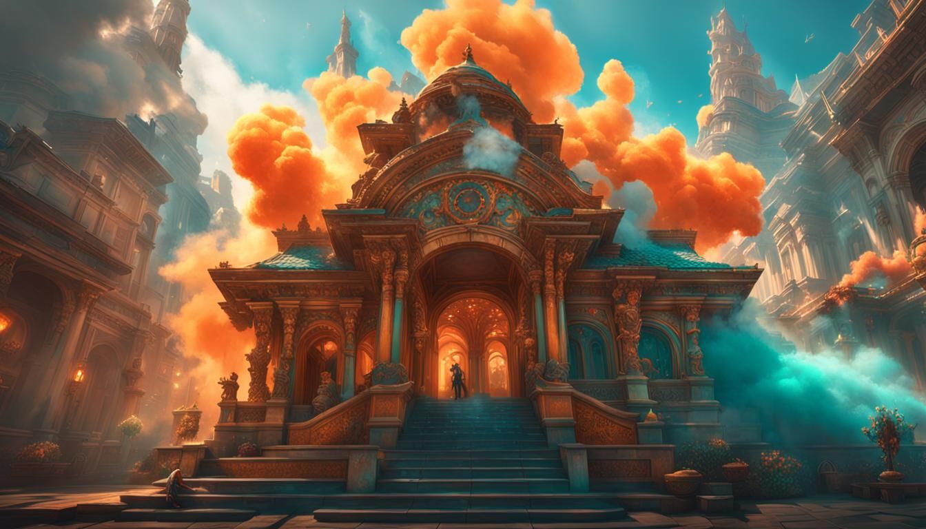 Ethereal Smoke Forms: Concept Art in Orange and Teal